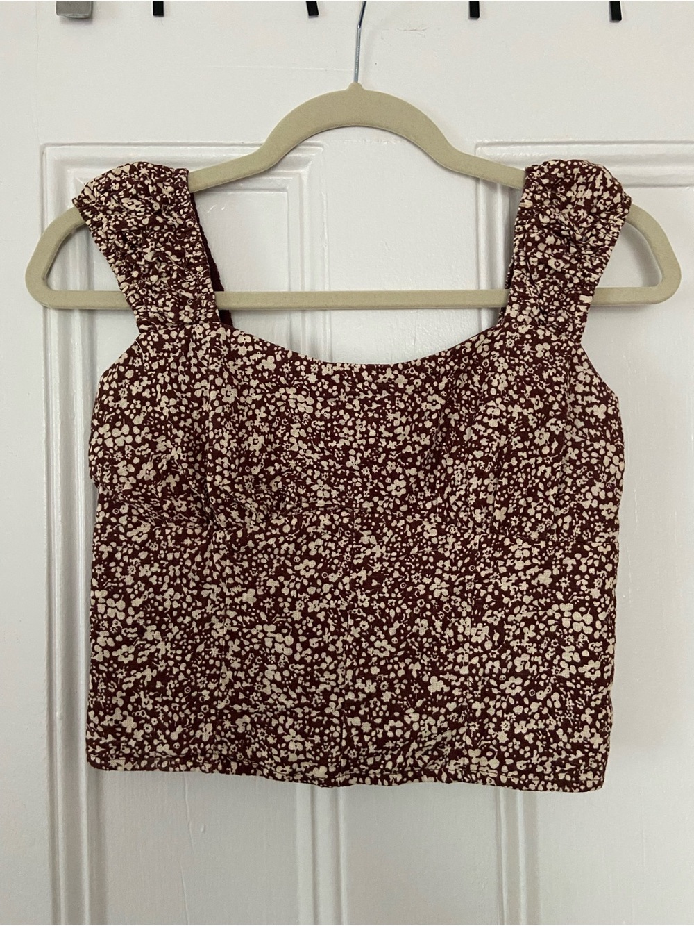 Abercrombie & Fitch Cream Floral on Brown Square-Neck Crop Top